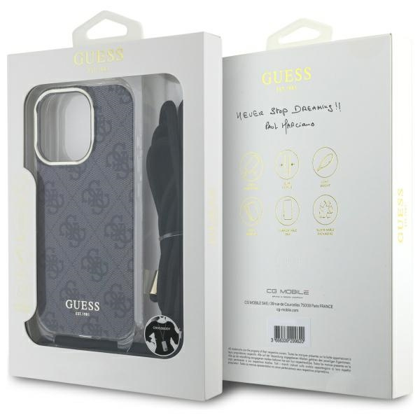 Guess GUHCP16LHC4SEK iPhone 16 Pro 6.3"  czarny/black hardcase Crossbody Cord 4G Print