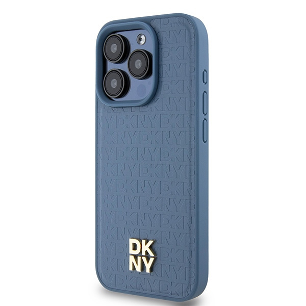 DKNY DKHMP15LPSHRPSB iPhone 15 Pro6.1" niebieski/blue hardcase Leather Monogram Pattern Metal Logo MagSafe