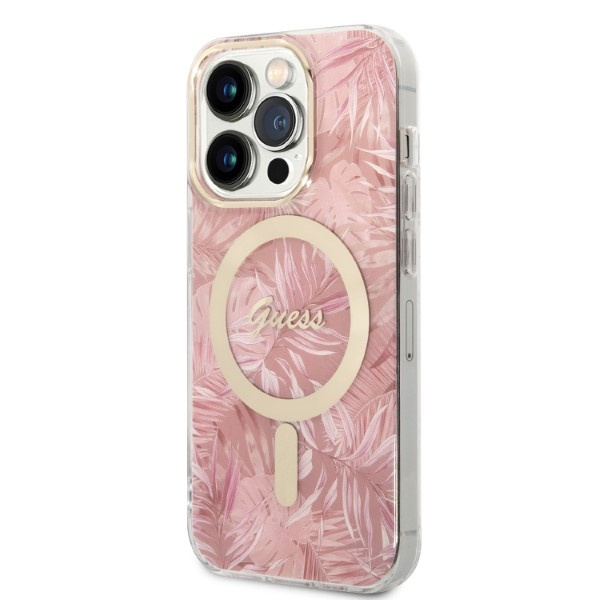 Zestaw Guess GUBPP14LHJEACSP Case+ Charger iPhone 14 Pro 6,1" różowy/pink hard case Jungle MagSafe