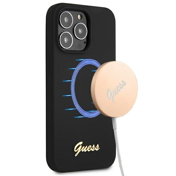 Guess GUHMP13XLSLMGBK iPhone 13 Pro Max6,7" black/czarny hardcase Silicone Script Gold Logo MagSafe