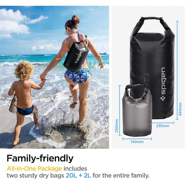 Spigen Aqua Shield A630 Waterproof 20L Bag + 2L Bag - Black