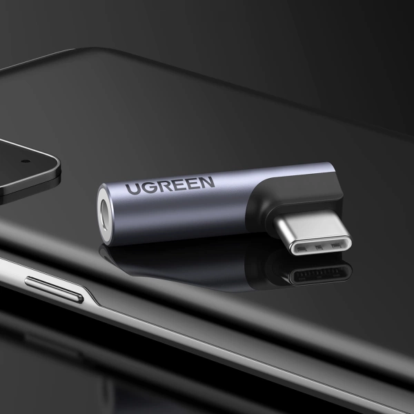 Adapter Ugreen AV154 80384 USB-C (męski) kątowy / mini jack  3.5mm (żeński) - szary