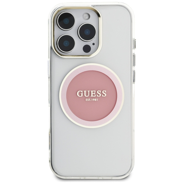 Etui Guess IML Metal Colored Circle      Classic Logo MagSafe do iPhone 16 Pro różowy
