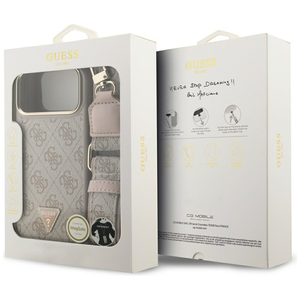 Etui Guess 4G Triangle Logo & Big Strap  Metal Buttons MagSafe do iPhone 17 Pro Max różowy