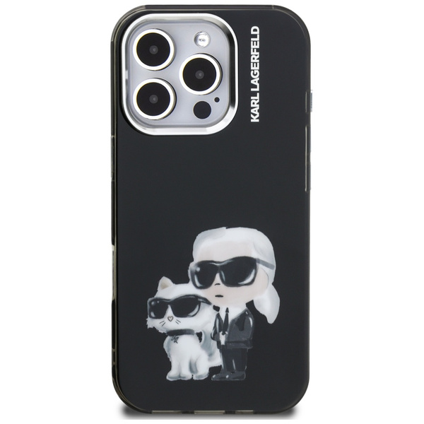 Etui Karl Lagerfeld IML Aquarelle Karl & Choupette & Logo do iPhone 16 Pro Max czarny