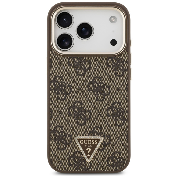 Etui Guess 4G Triangle Logo MagSafe do   iPhone 17 Pro brązowy złoty