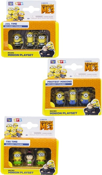 DESPICABLE ME 3X FIGURKI MINIONKI ZESTAW 9X10,5 PROTEST MINIONS