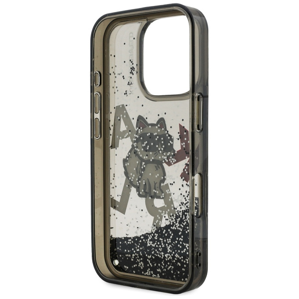 Etui Karl Lagerfeld Liquid Glitter       Choupette Logo do iPhone 16 Pro Max czarny