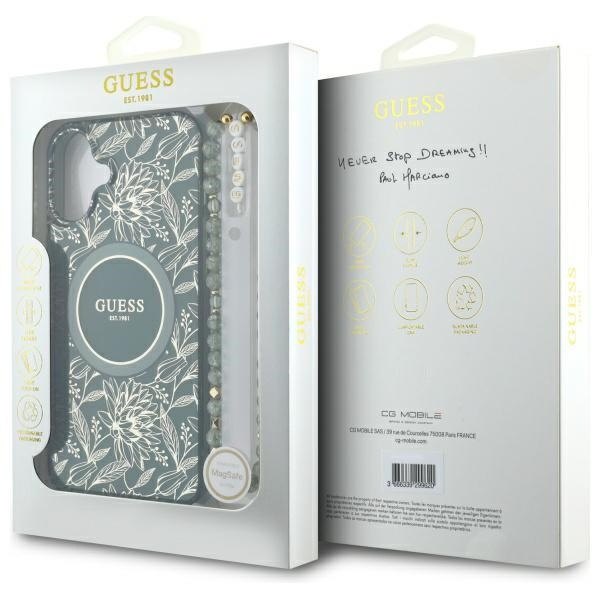 Guess GUHMP16SHCPOFPA iPhone 166.1" zielony/green hardcase IML Flowers Allover Electro With Pearl Strap MagSafe