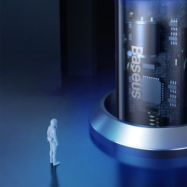 Baseus USB / USB Type C car charger 65 W 5 A SCP Quick Charge 4.0+ Power Delivery 3.0 LCD screen + USB Type C - USB Type C cable gray (TZCCKX-0G)