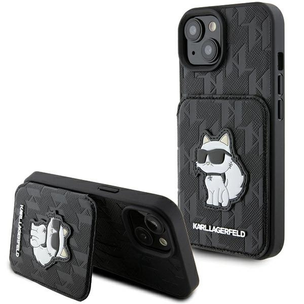 Karl Lagerfeld Saffiano Cardslots and Stand Monogram Choupette case for iPhone 15 - black