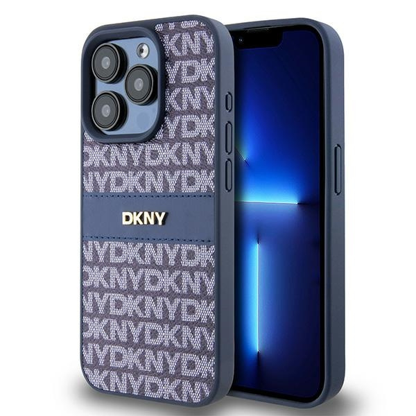 DKNY DKHCP15LPRTHSLB iPhone 15 Pro6.1" niebieski/blue hardcase Leather Mono Stripe & Metal Logo