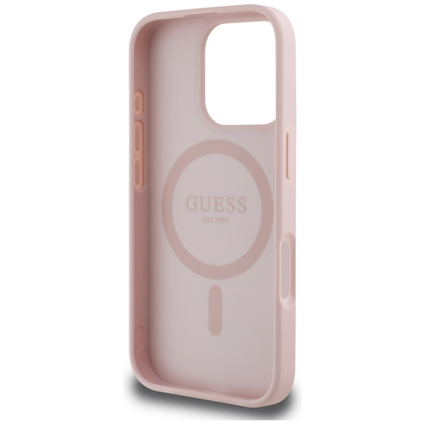 Etui Guess Grained Hot Stamp Peony       Triangle Logo MagSafe do iPhone 16 Pro różowy