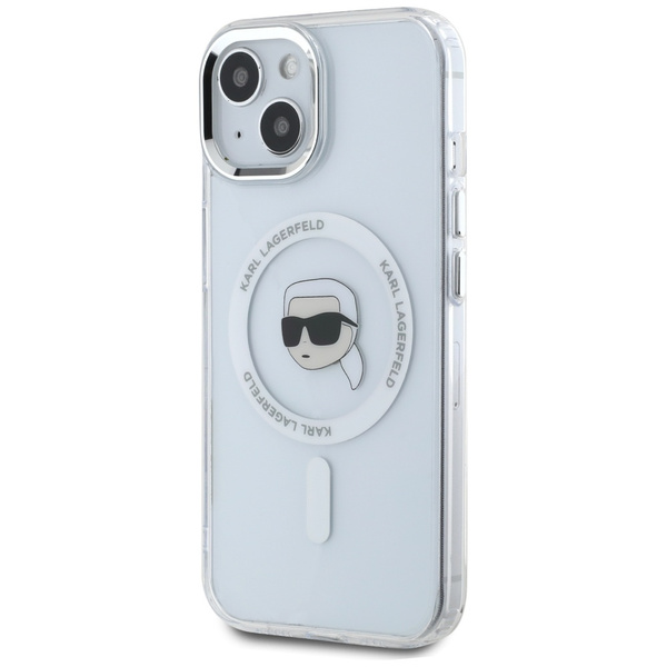 Etui Karl Lagerfeld IML Metal Karl Head   MagSafe do iPhone 15 Plus biały