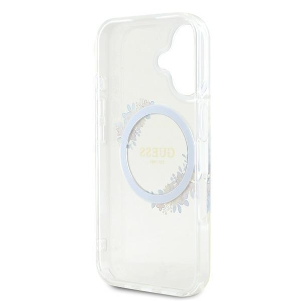 Guess GUHMP16SHFWFCT iPhone 16 6.1" przeźroczysty/transparent hardcase IML Flowers Wreath MagSafe