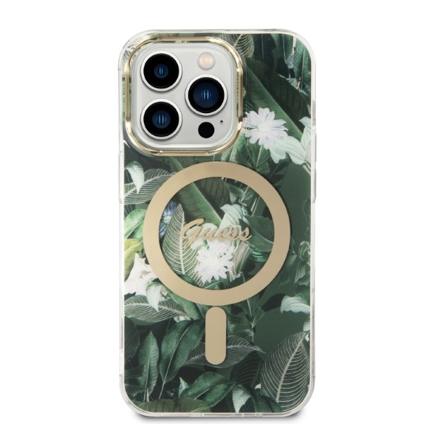Zestaw Guess GUBPP14LHJEACSA Case+ Charger iPhone 14 Pro 6,1" zielony/green hard case Jungle MagSafe