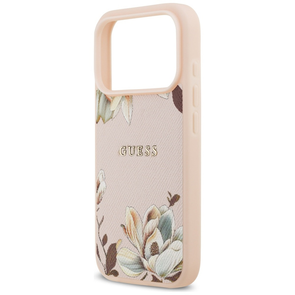 Etui Guess Grained Flowers Classic Logo  MagSafe do iPhone 17 Pro różowy