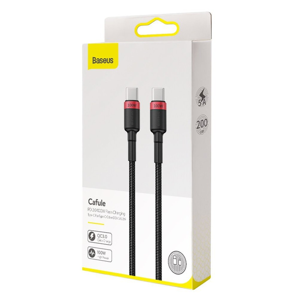 Baseus CATKLF-AL91 USB-C - USB-C PD QC cable 100W 5A 480Mb/s 2m - black and red
