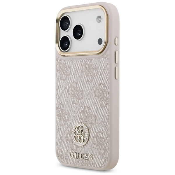 Etui Guess 4G Strass Logo & Big Strap Metal Buttons MagSafe do iPhone 17 Pro różowy