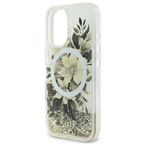 Guess GUHMP16SLFMWTE iPhone 166.1" beżowy/beige hardcase Liquid Glitter Flower MagSafe