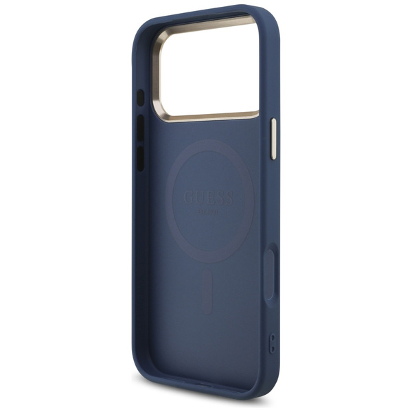 Etui Guess 4G Triangle Logo MagSafe do   iPhone 17 Pro Max niebieski złoty