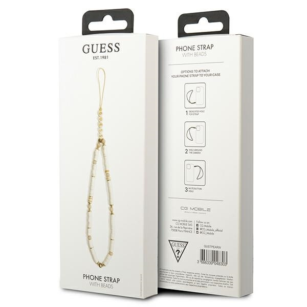 GUESS ZAWIESZKA GUSTPEARW PHONE STRAP BIAŁY/WHITE HEISHI BEADS