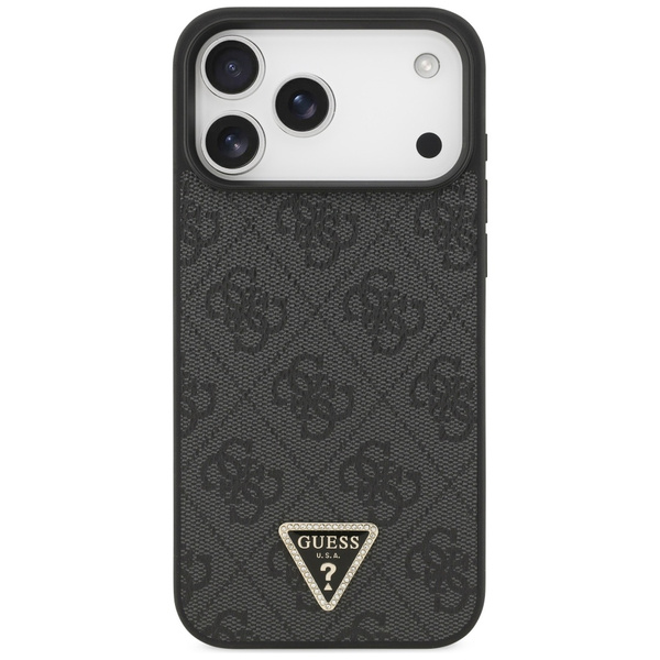 Etui Guess Leather 4G Triangle Strass    MagSafe do iPhone 17 Pro Max czarny
