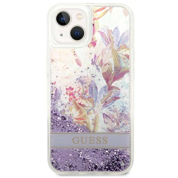 Guess GUHCP14MLFLSU iPhone 14 Plus / 15 Plus 6.7" fioletowy/purple hardcase Flower Liquid Glitter