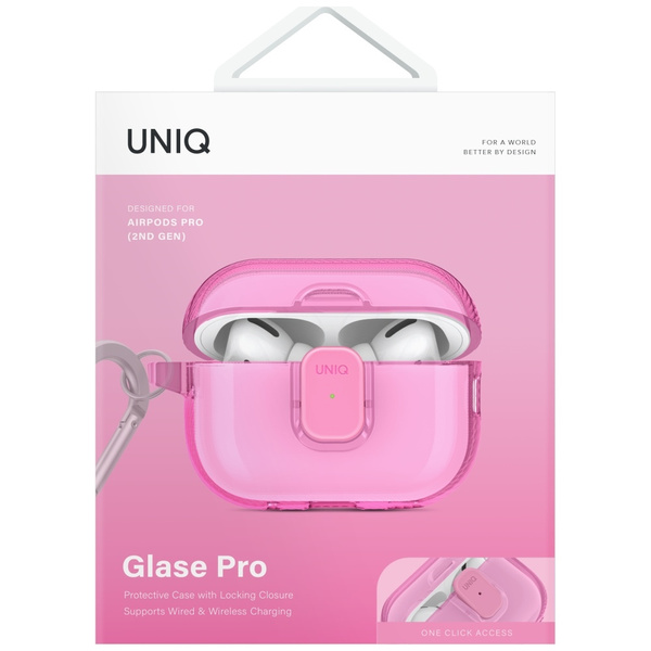 Etui UNIQ Glase Pro do AirPods Pro 2 Lock Case różowy