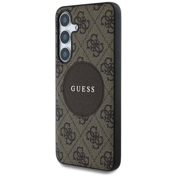Etui Guess 4G Round Patch Classic Logo   MagSafe do Samsung Galaxy S25 brązowy