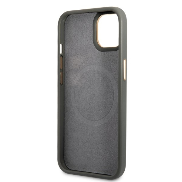 Guess GUHMP13MSAPSTG iPhone 13 / 14 / 15 6.1" szary/grey hardcase Peony Logo Plate MagSafe