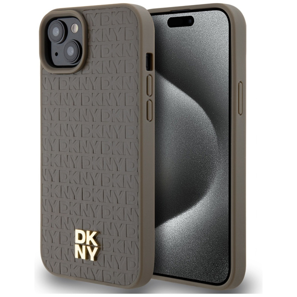 DKNY DKHMP15MPSHRPSW iPhone 15 Plus /14 Plus 6.7" brązowy/brown hardcase Leather Pattern Metal Logo MagSafe