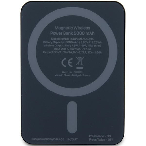 Guess Powerbank indukcyjny 15WGUPBM5AL4DMK 5000mAh czarny/black MagSafe 4G Strassed Metal Logo