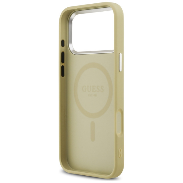 Etui Guess Glitter Triangle Logo MagSafe do iPhone 17 Pro Max złoty