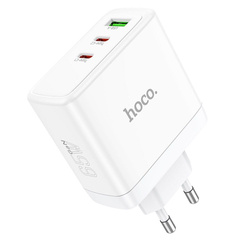 Ładowarka sieciowa do telefonu Hoco 2 x USB C + USB A GaN QC PD 65W N30 biała