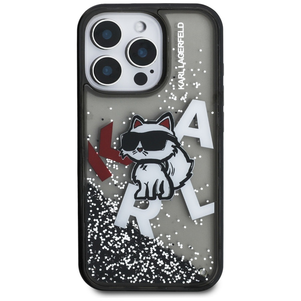 Etui Karl Lagerfeld Liquid Glitter Choupette Logo do iPhone 16 Pro Max czarny