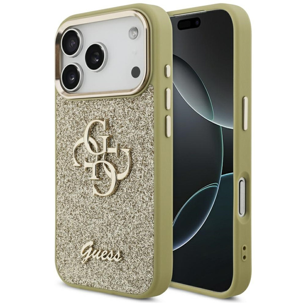 Etui Guess Fixed Glitter Big 4G Metal    Frame do iPhone 17 Pro złoty