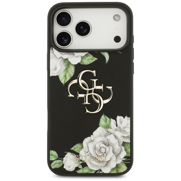Etui Guess Grained Roses & Big 4G Logo   do iPhone 17 Pro Max czarny
