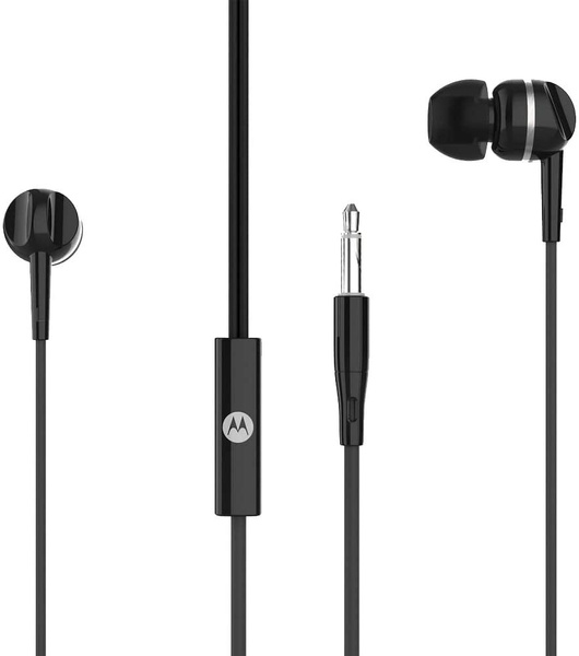 Motorola Pace 105 - wired stereo in-ear headphones with microphone - Alexa, Siri Google Assistant - black
