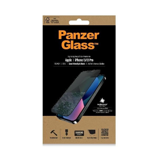 PanzerGlass E2E Privacy iPhone 13/13 Pro 6,1" Case Friendly Microfracture AntiBacterial czarny/black ProP2745