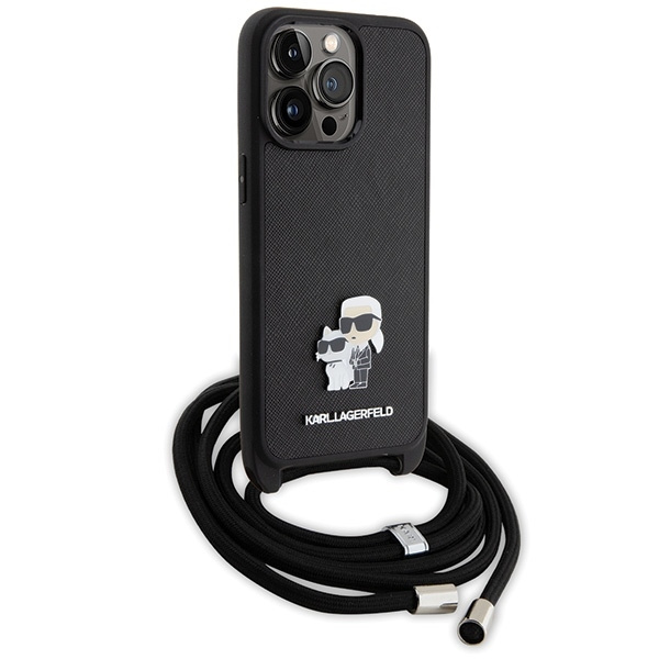 Etui Karl Lagerfeld Crossbody Saffiano Metal Pin Karl&Choupette na iPhone 15 Pro Max - czarne