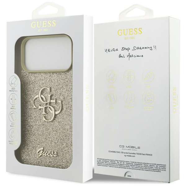 Etui Guess Fixed Glitter Big 4G do       iPhone 17 Pro Max złoty
