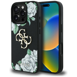 Etui Guess Grained Roses Big 4G logo do  iPhone 16 Pro czarny