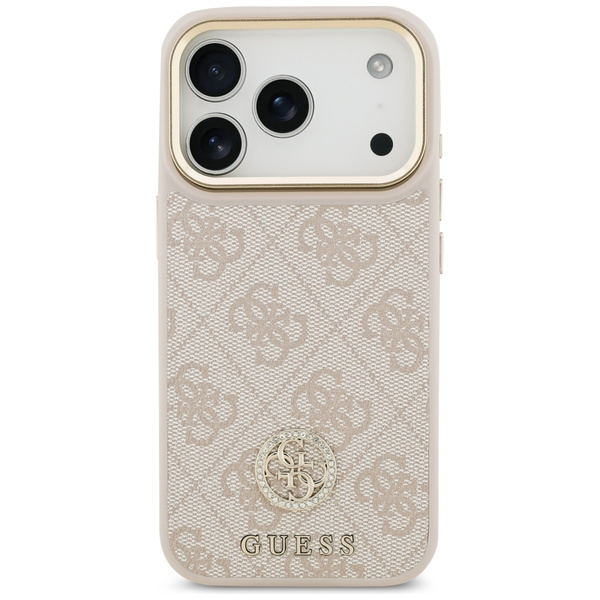 Etui Guess 4G Strass Logo & Big Strap Metal Buttons MagSafe do iPhone 17 Pro różowy