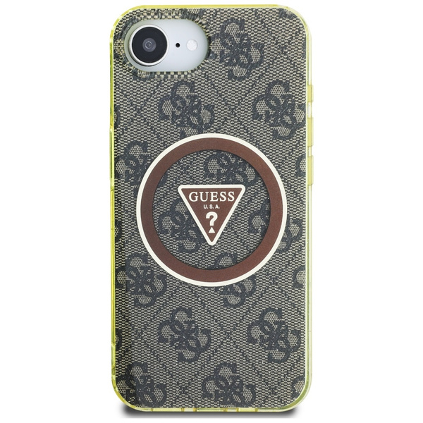 Etui Guess IML Metal Glitter 4G Circle   Triangle MagSafe do iPhone 16e brązowy