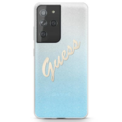 Guess GUHCS21LPCUGLSBL S21 Ultra G998niebieski/blue hardcase Glitter Gradient Script