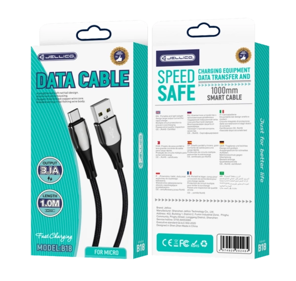 JELLICO kabel B18 Micro 3.1A 1M Czarny