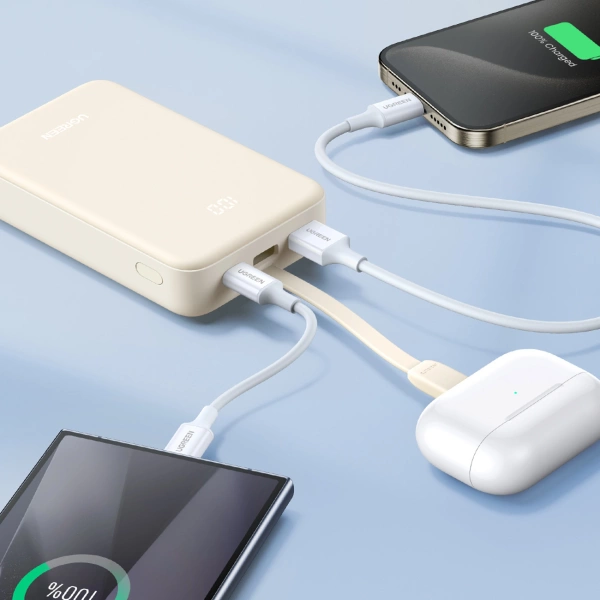 Powerbank Ugreen PB505 20000mAh 22.5W USB-C USB-A wbudowany kabel USB-C - biały