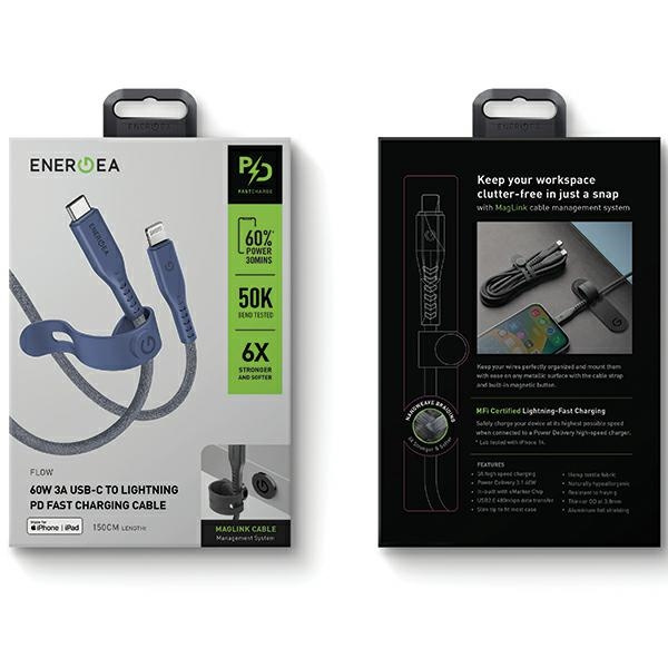 ENERGEA kabel Flow USB-C - Lightning C94 MFI 1.5m niebieski/blue 60W 3A PD Fast Charge