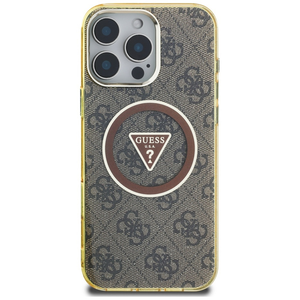 Etui Guess IML Metal Glitter 4G Circle   Triangle MagSafe do iPhone 16 Pro brązowy